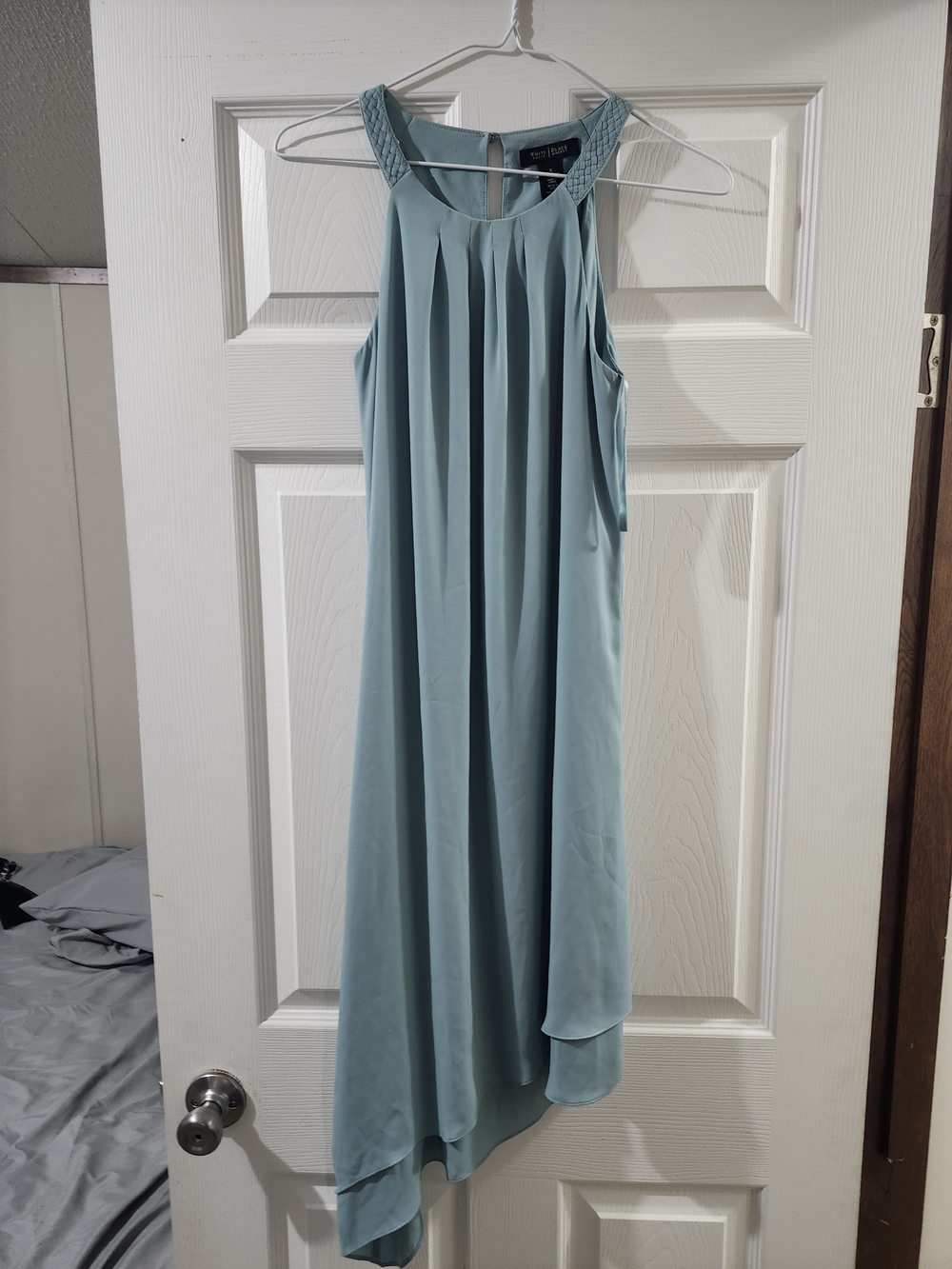 White House Black Market Aqua High-Low Pleated Halter Dress